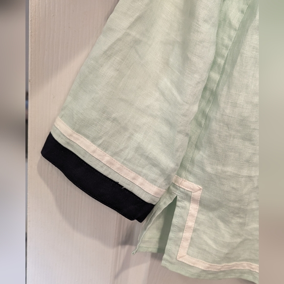Talbot Linen mint green Seabreeze Linen Tunic Top shirt v neck loose fit size MP - Picture 6 of 7